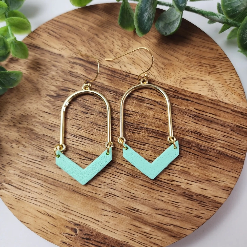 Mint and gold arch Chevron earrings
